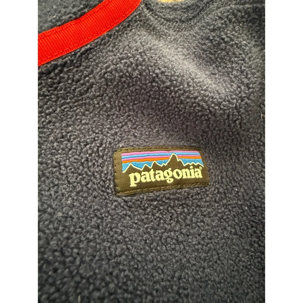 Patagonia Synchilla Fleece Hoodie Navy Blue Red Trim Full Zip Toddler Size 3T